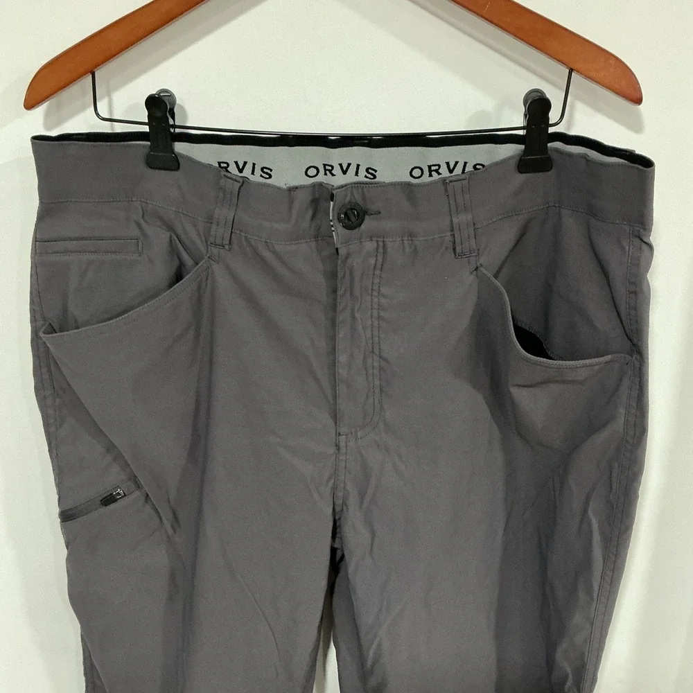 Orvis Hiking Pants Mens 38x32 Flat Front, Gray, Fishing, Outdoor, Gorpcore